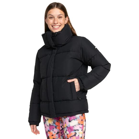 Roxy Women's Winter Rebel Puffer Bomber Snow Jacket in Medium Black